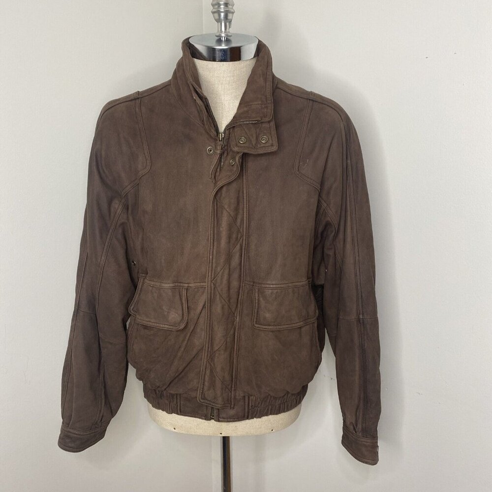 Durkee's Express Flight Jacket Brown Leather Lined Bomber Men's Size L